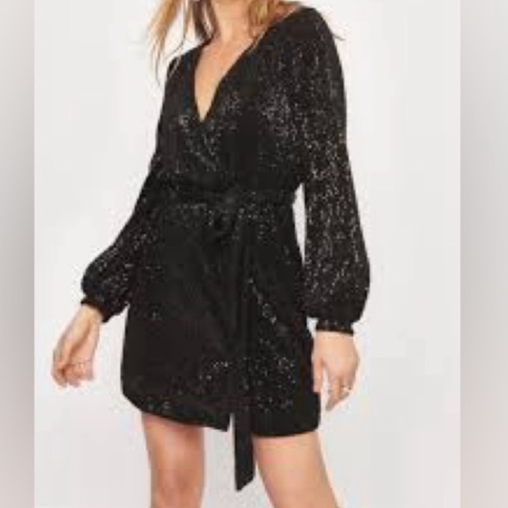 Dynamite The Ruby Sequin Wrap Dress in Black Women’s Size Small